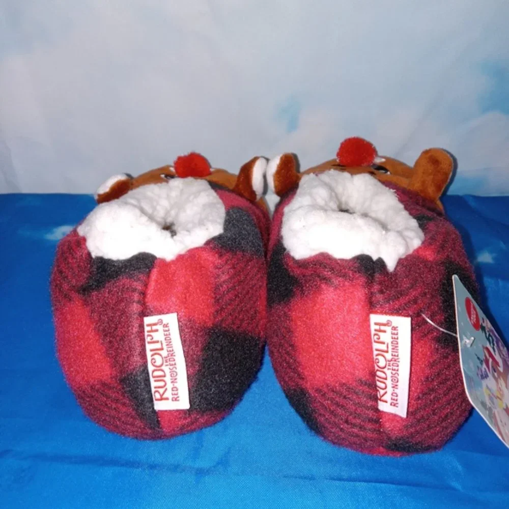 Rudolph the Red-Nosed Reindeer Sherpa Flannel Slippers Snuggle Toes Kid M/L 13-4